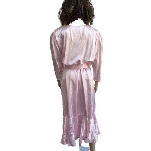 Vintage Fredericks Of Hollywood Long Mermaid Pink Dress Hi Lo Made USA 13 - Picture 8 of 16